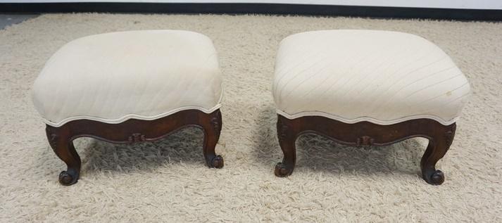 PAIR OF EMPIRE UPHOLSTERED FOOT STOOLS (1 of 3)