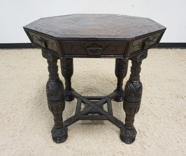 ANTIQUE CARVED ENGLISH OAK OCTAGONAL TABLE (1 of 4)