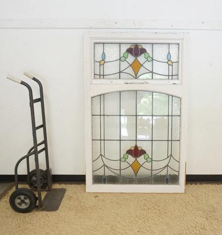 LARGE ANTIQUE DOUBLE STAIN GLASS WINDOW (1 of 3)