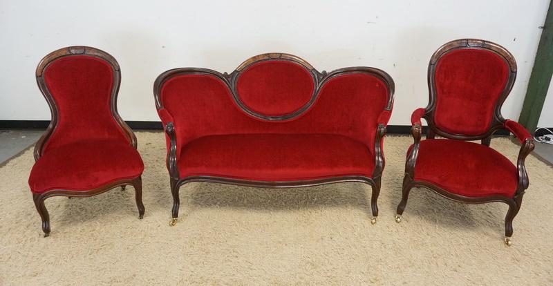 VICTORIAN 3 PIECE UPHOLSTERED PARLOR SET (1 of 4)