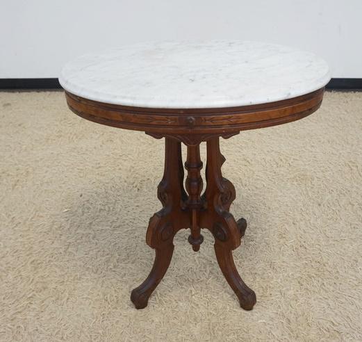 OVAL WALNUT MARBLE TOP VICTORIAN LAMP TABLE (1 of 3)