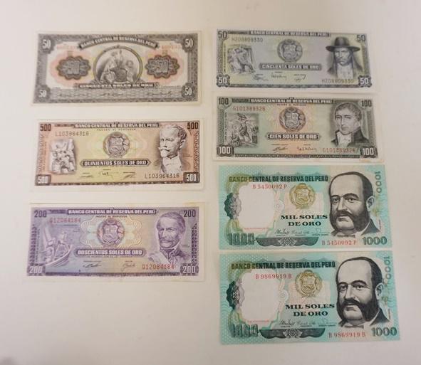 7 PIECE GROUP OF PAPER CURRENCY PERU (1 of 2)
