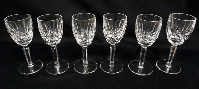 WATERFORD WINE GLASSES: 6 WATERFORD WINE GLASSES, 5 1/4 IN HIGH