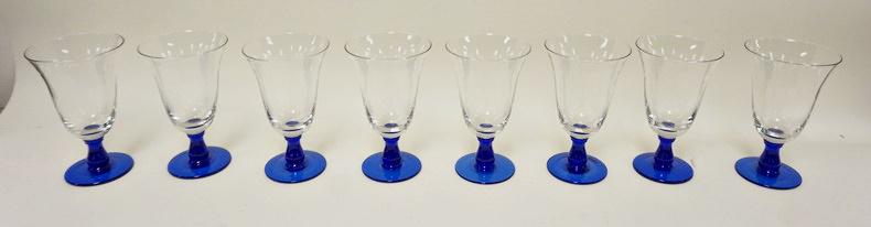 SET OF EIGHT COLBALT BLUE STEMMED GOBLETS (1 of 2)