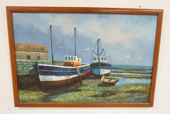 LARGE OIL PAINTING ON CANVAS SIGNED K HARRISON (1 of 3)