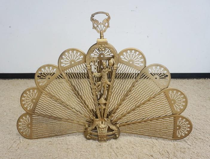 ORNATE BRASS PEACOCK FIRE SCREEN (1 of 4)