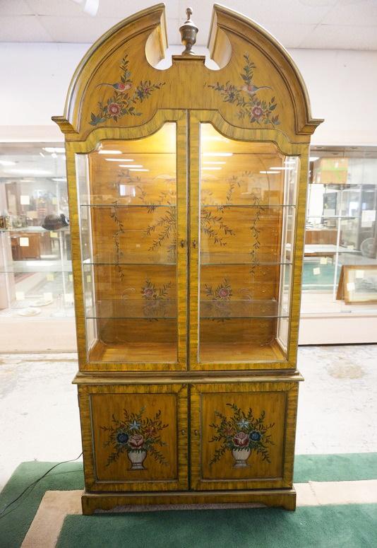 OUTSTANDING PAINT DECORATED 4 DOOR CURIO CABINET (1 of 4)