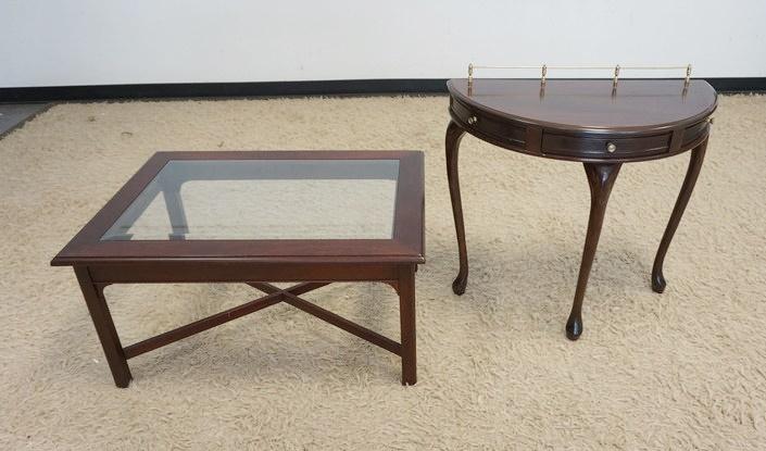MAHOGANY GLASS TOP COFFEE TABLE & DEMILUNE (1 of 3)