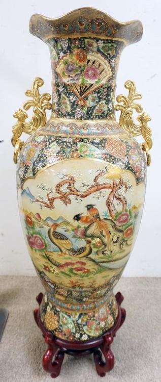 ROYAL SATSUMA FLOOR VASE ON WOOD BASE (1 of 4)