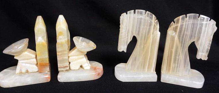 4 ONYX BOOK ENDS: LOT OF 4 ONYX BOOKENDS, TALLEST IS APPROXIMATELY 6 3/4 IN HIGH