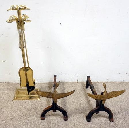DUCK & GEESE FIRE PLACE TOOLS: DUCK & GEESE FIREPLACE TOOLS AND GEESE IN FLIGHT ANDIRONS