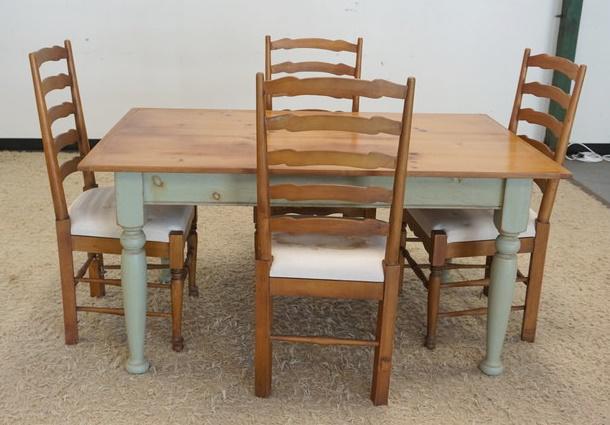 PINE DINING TABLE W/4 LADDER BACK CHAIRS (1 of 2)
