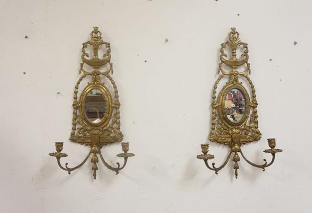 PAIR OF ORNATE HEAVY CAST BRASS CANDLE SCONCES (1 of 2)