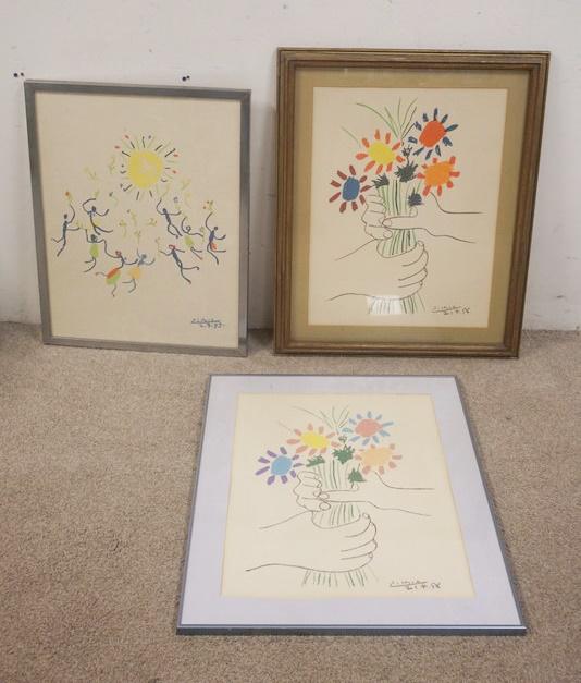 LOT OF 3 FRAMED PICASSO PRINTS (1 of 3)