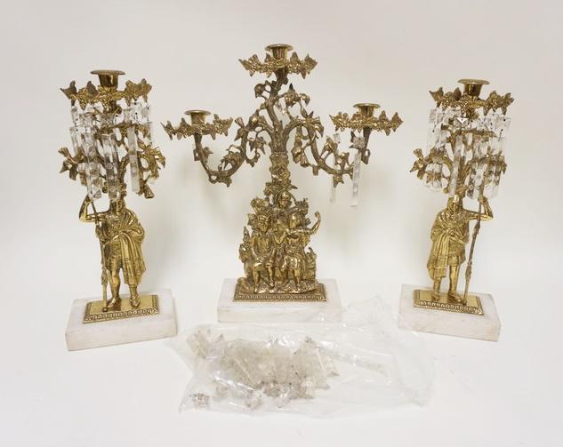 ANTIQUE VICTORIAN GIRANDOLES: ANTIQUE VICTORIAN GIRANDOLES W/PRISMS, LARGEST IS APPROXIMATELY 18 1/2 IN