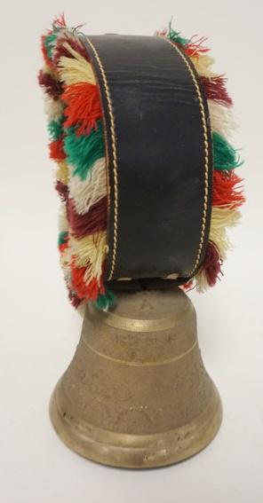 BRASS SHEEP BELL WITH ORNATE LEATHER COLLAR (1 of 4)