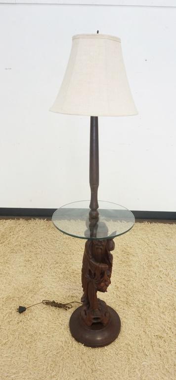 WALNUT CARVED ASIAN FIGURAL FLOOR LAMP (1 of 2)