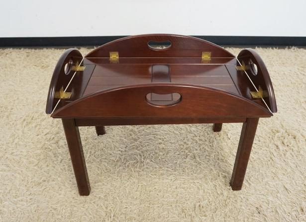 MAHOGANY BUTLERS TRAY TABLE: MAHOGANY BUTLERS TRAY TABLE, APPROXIMATELY 35 IN X 25 IN X 16 IN HIGH OPEN