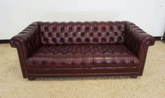 BURGUNDY LEATHER CHESTERFIELD TUFTED SOFA (1 of 3)