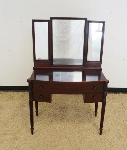 MAHOGANY VANITY W/TRIPLE MIRROR TOP (1 of 3)