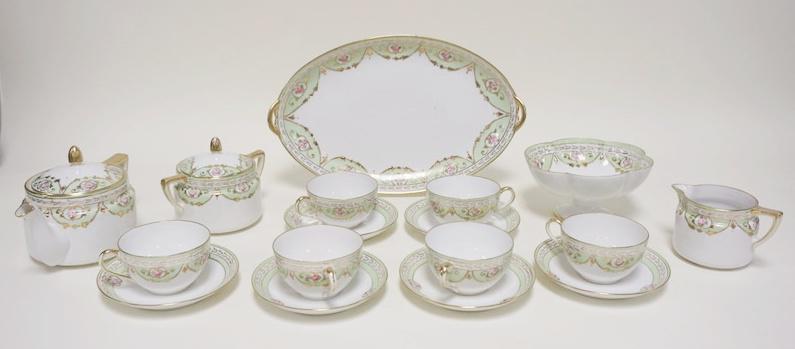 17 PIECE NIPPON TEASET: 17 PIECE NIPPON TEASET, PLATTER 13 1/4 IN DIAMETER