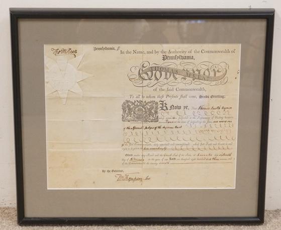 THOMAS MCKEAN SIGNED SUPREME COURT APPOINTMENT: THOMAS MCKEAN (ONE OF THE 56 DELEGATES TO SIGN THE CONSTITUTION) SIGNED PENNSLYVANIA SUPREME COURT APPOINTMENT, FOR THOMAS SMITH, ESQUIRE W/ SEAL DATED FEB 16TH 1803, AMERICAN LAWYER & FOUNDING FATHER