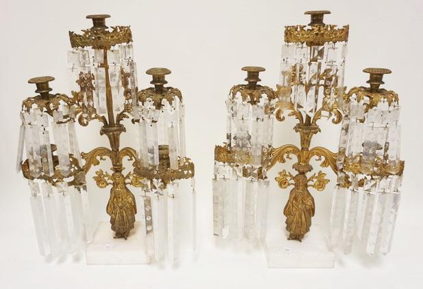 PAIR OF GILT METAL GIRANDOLES: PAIR OF GILT METAL GIRANDOLES ON MARBLE BASES, APPROXIMATELY 22 IN HIGH