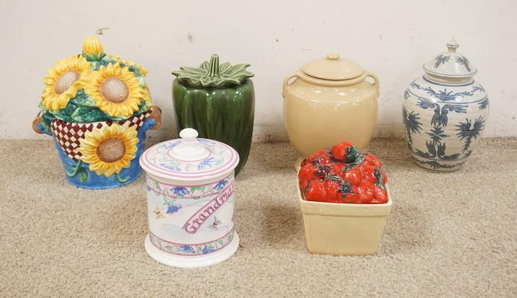 6 COOKIE JARS: 6 COOKIE JARS, TALLEST IS 12 1/4 IN HIGH