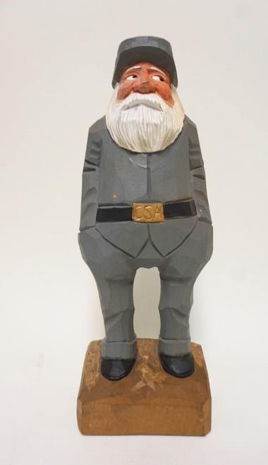 HAND CARVED WOODEN CONFEDERATE SOLDIER: HAND CARVED WOODEN CONFEDERATE SOLDIER, 17 1/4 IN HIGH