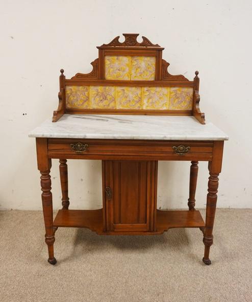 WALNUT MARBLE TOP STAND (1 of 3)