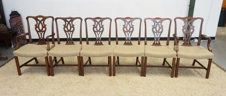 SET OF 6 SOLID WALNUT CHIPPENDALE STYLE CHAIRS (1 of 3)