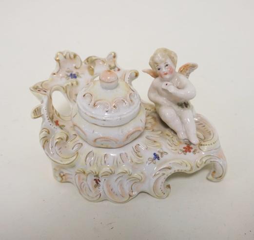 ANTIQUE PORCELAIN FIGURAL INKWELL (1 of 2)