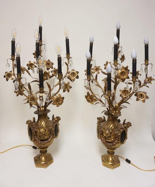 PAIR OF GILT BRONZE CANDELABRA LAMPS (1 of 8)