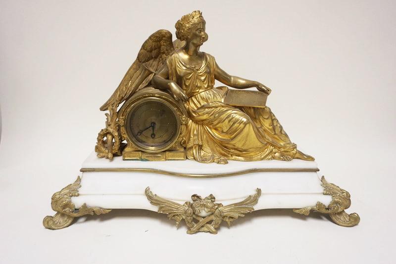 FRENCH GILT BRONZE AND MARBLE MANTLE CLOCK (1 of 11)