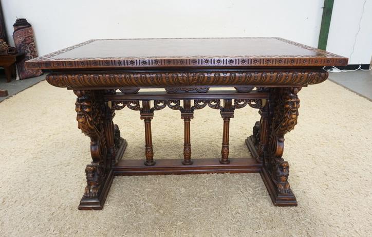 HEAVILY CARVED WALNUT LIBRARY TABLE (1 of 13)