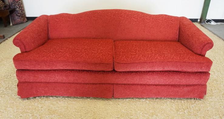 RED UPHOLSTERED HUMP BACK SOFA (1 of 2)