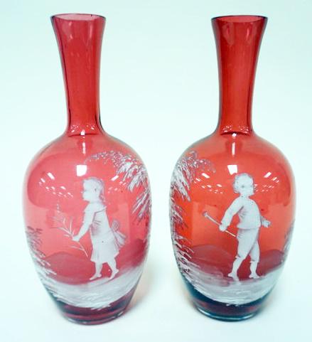 PAIR OF ANTIQUE MARY GREGORY VASES (1 of 3)