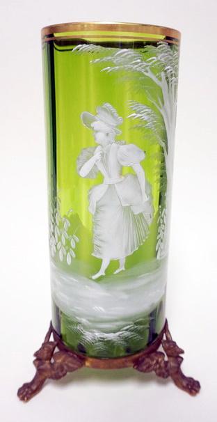 ANTIQUE MARY GREGORY VASE WITH METAL BASE (1 of 4)