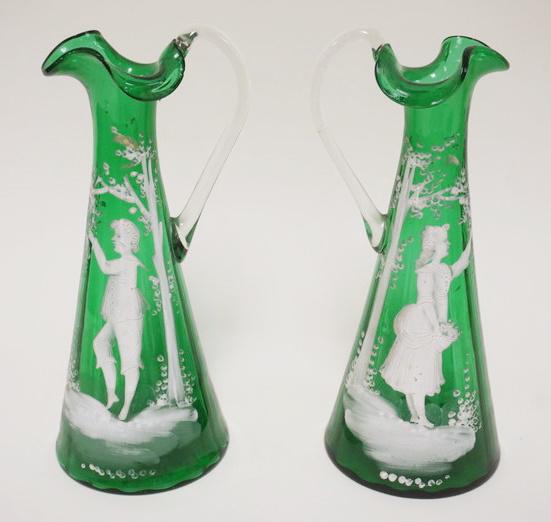 PAIR OF ANTIQUE MARY GREGORY PITCHERS (1 of 4)