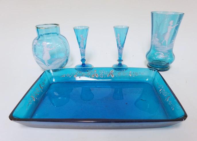 LOT OF ASSORTED BLUE GLASS MARY GREGORY (1 of 2)