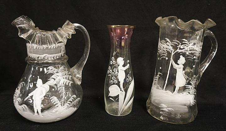 LOT OF 3 PIECES ANTIQUE CLEAR ENAMELED GLASS (1 of 3)