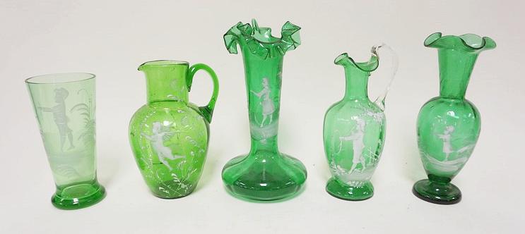 5 PIECES GREEN ENAMELED MARY GREGORY (1 of 3)