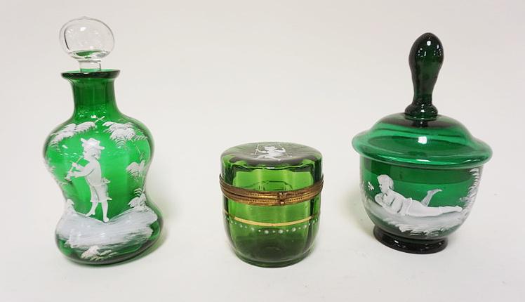 3 PIECES GREEN ENAMELED MARY GREGORY (1 of 3)