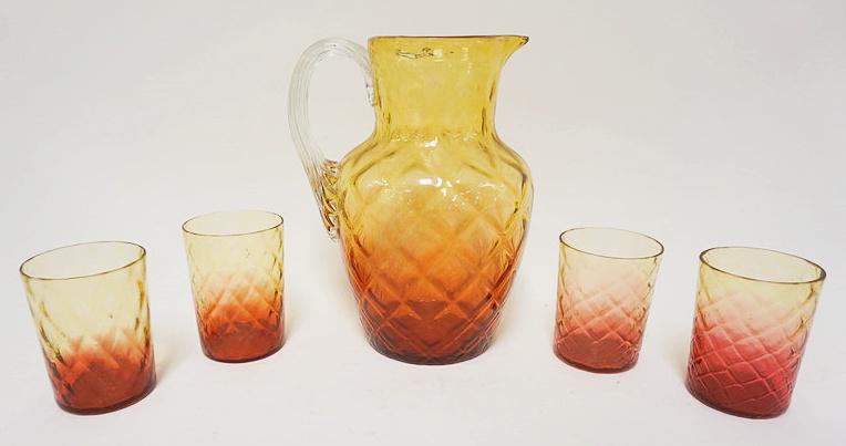 VICTORIAN BLOWN GLASS 5 PIECE WATER SET (1 of 3)