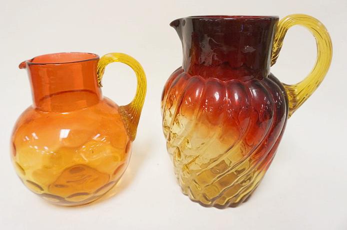 2 VICTORIAN BLOWN GLASS AMBERINA PITCHERS (1 of 3)