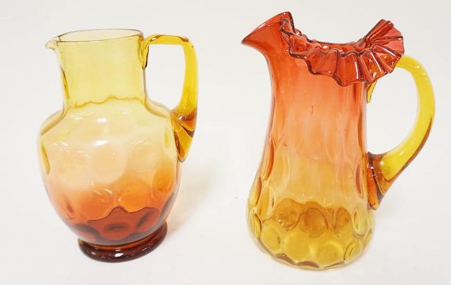 2 VICTORIAN BLOWN GLASS AMBERINA PITCHERS (1 of 3)