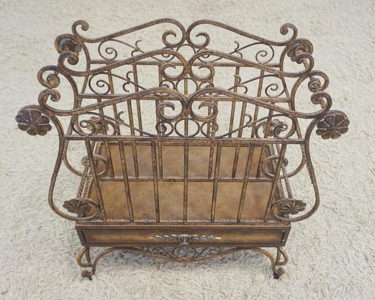 WROUGHT IRON ONE DRAWER ORNATE MAGAZINE STAND (1 of 3)