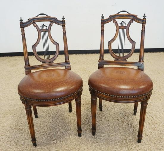 PAIR OF LYRE BACK LEATHER SEAT SIDE CHAIRS (1 of 6)