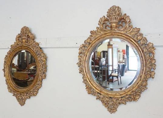 PAIR OF ORNATE BEVELED EDGE ROUND MIRRORS (1 of 4)