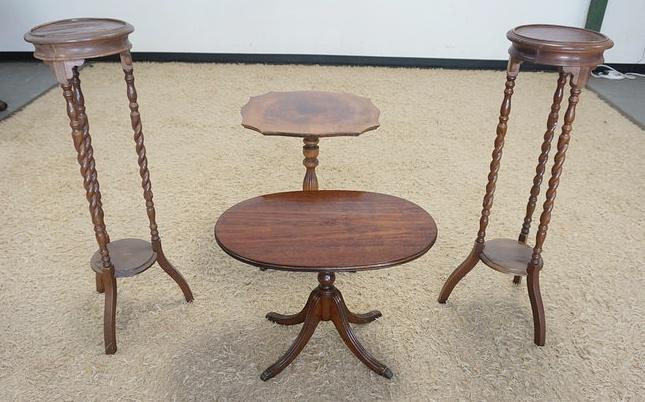 LOT PAIR WOODEN PEDESTALS & 2 MAHOGANY STANDS (1 of 1)
